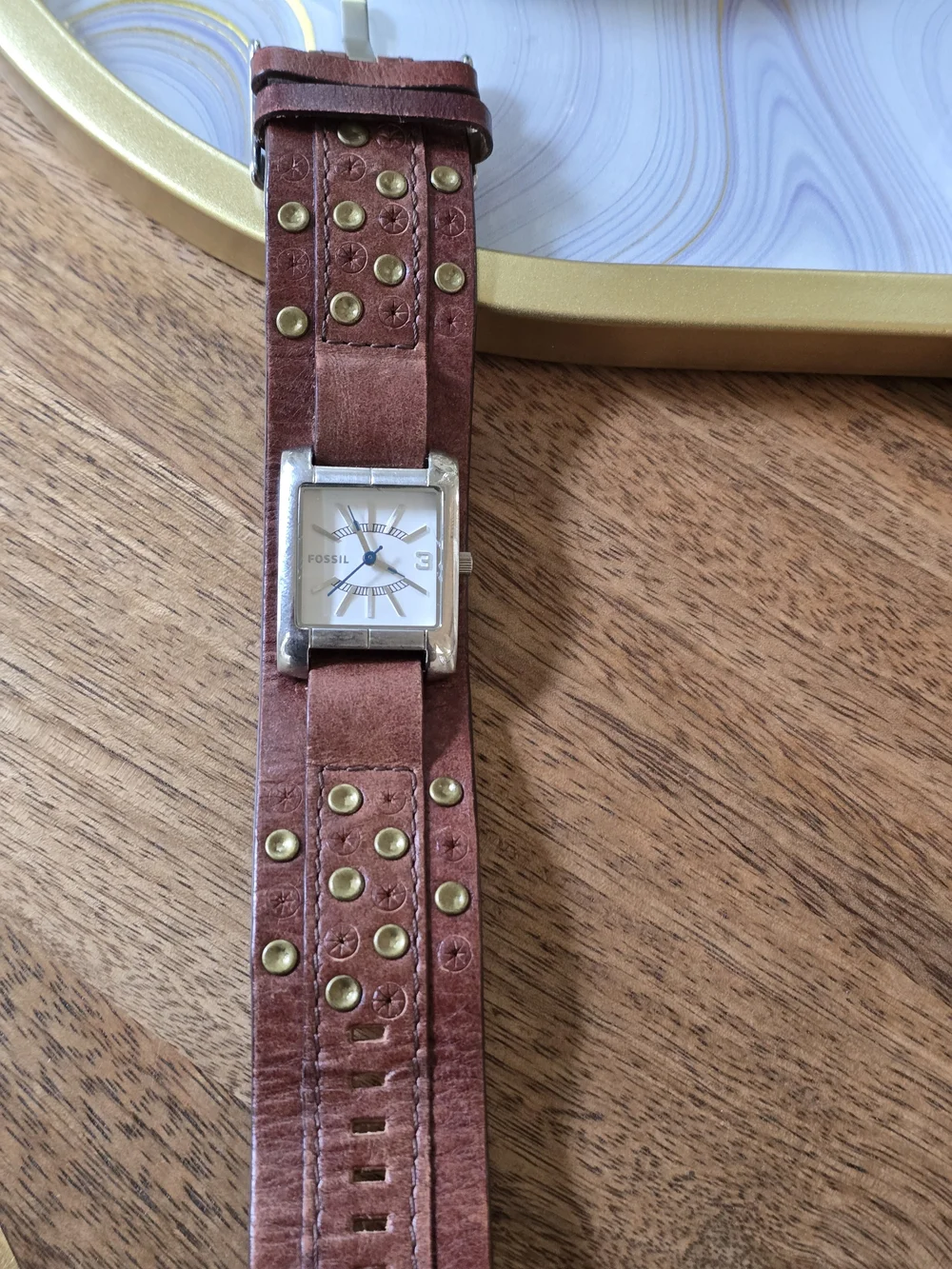 Fossil Women's Brown Studded Leather Cuff Watch